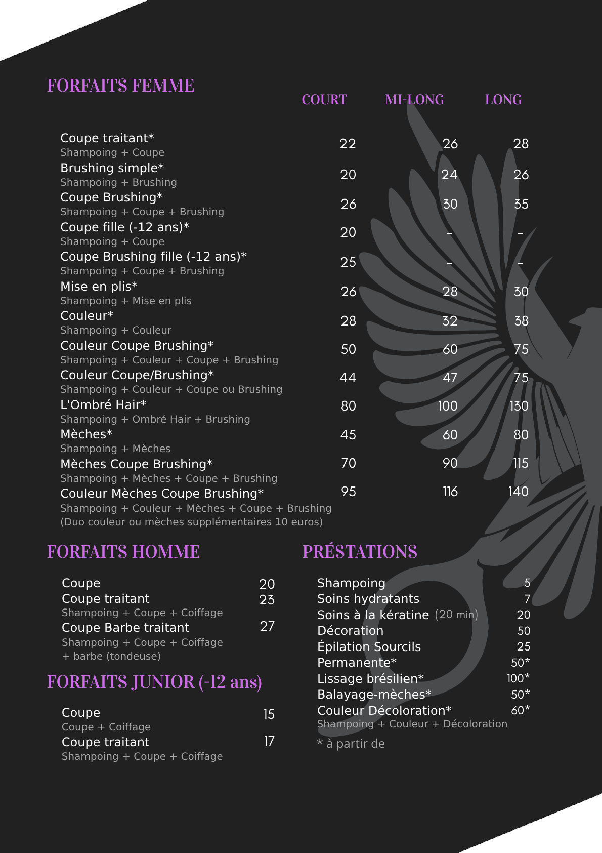 Tarifs S.G. Coiffure